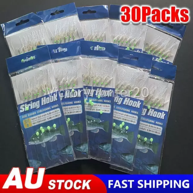 30Packs/lot Sabiki Fish skin Soft Fishing Lure Rigs Bait Jigs Lure soft 8# AUS