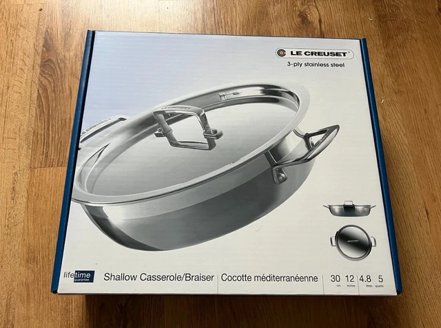 Le Creuset 3 capas acero inoxidable superficial 30 cm plato cacerola plato totalmente nuevo