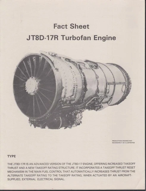 PRATT & WHITNEY JT8D-17R Turbofan Engine Fact Sheet Boeing 727-200 1978 ...