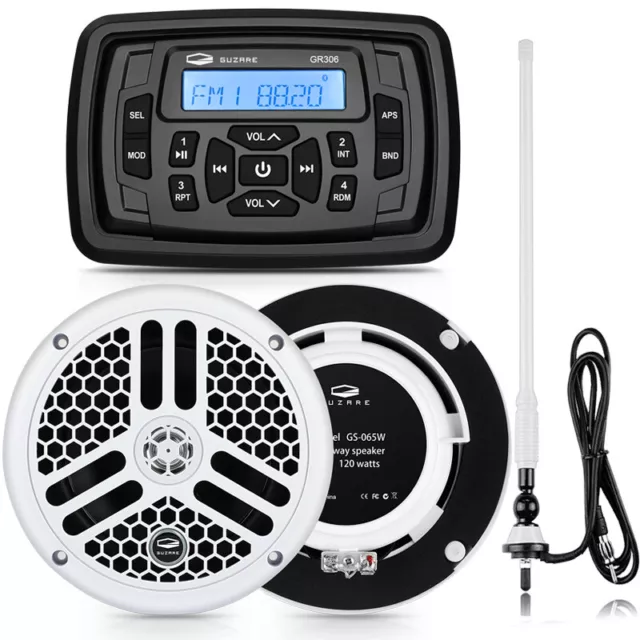 Marine Stereo Bluetooth System unit & 6.5'' 240W Waterproof Speakers & Antenna