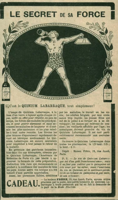 Publicité ancienne le secret de sa force Quinium Labarraque 1913 issue magazine