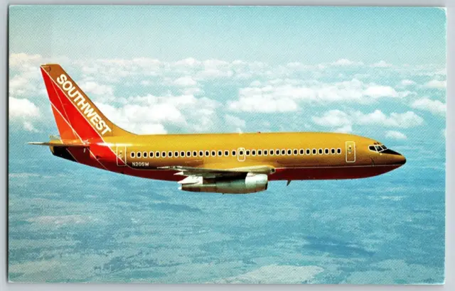 Southwest Airlines Boeing 737-200 aircraft - Airplane - Vintage Postcard
