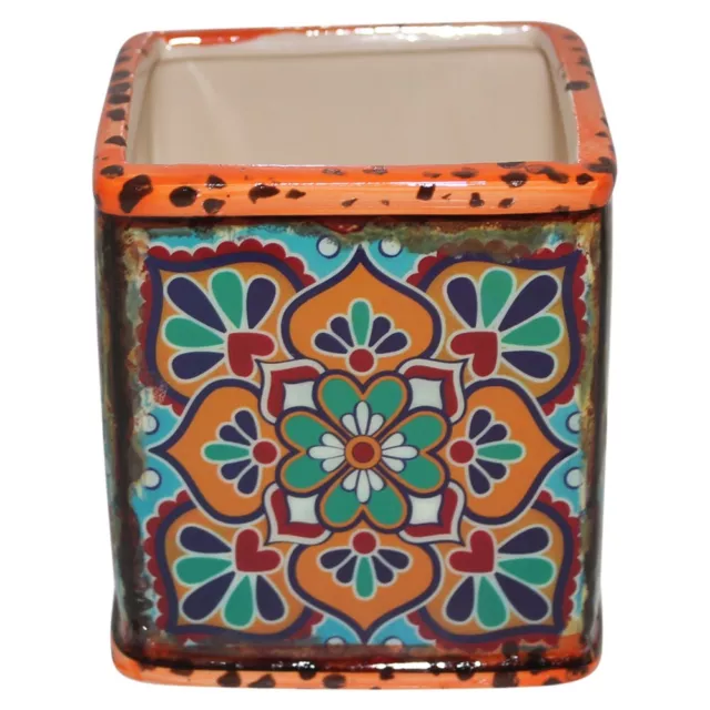 Orange Turkish/Moroccan Medium Square Ceramic Planter Pot Cactus Succulent Herbs