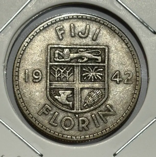 1942 Fiji 1 Florin - George VI 0.900 Silver Coin