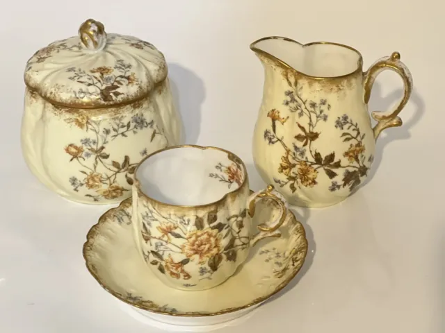 Antique M Redon Limoges of France Hand Painted with Flowers  Tea Set