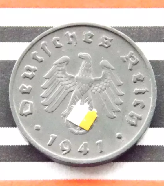 GERMAN Coin 10 REICHSPFENNIG 1941 F Zinc SWASTIKA 3rd Reich WW2 + NICE + Pfennig