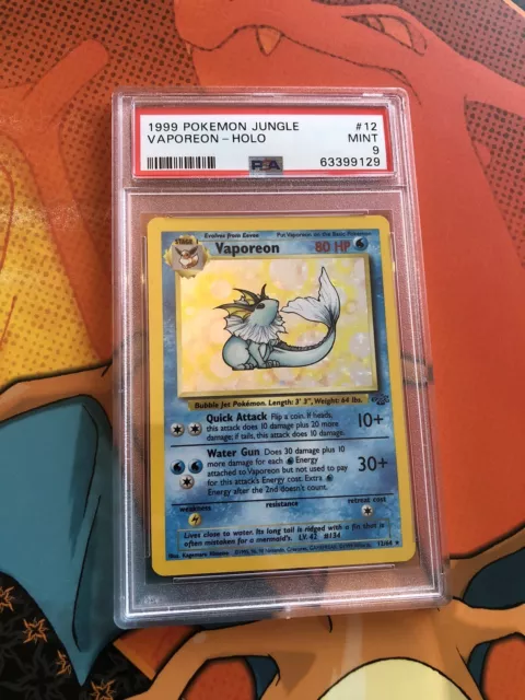 Vaporeon Holo Rare 1999 WOTC Pokemon Card #12/64 Jungle PSA 9 MINT
