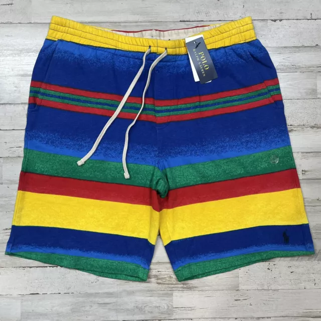 Polo Ralph Lauren Men’s 8-Inch Striped Spa Terry Short Yellow Multi LARGE NWT