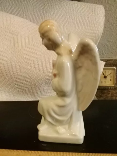 Vintage porcelain angel cross figurine 5.5" unmarked Japan cherub easter