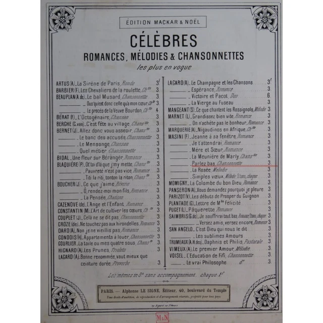 MASINI F. Parlez bas Chant Piano
