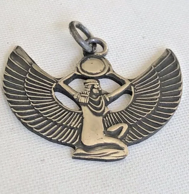 Gorgeous Hand Made EGYPTIAN Oxidized STERLING SILVER WINGED ISIS  PENDANT 2