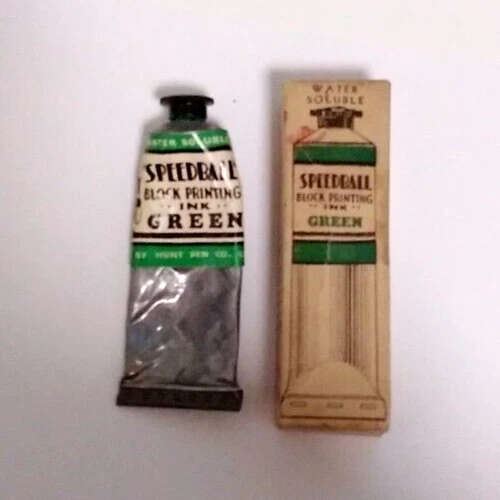 SPEEDBALL BLOCK IMPRESIÓN DE BLOQUES 1930 TINTA VERDE 1,5 OZ de colección Tubo en caja original