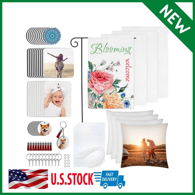 89PCS Sublimation Blanks Products Set, Sublimation Blank Car Coaster, Keychain w