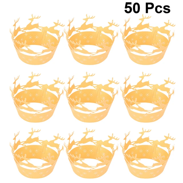 50 STÜCKE Weihnachten Papier Cupcake Muffin Wrapper Hohl Elch Schneeflocke