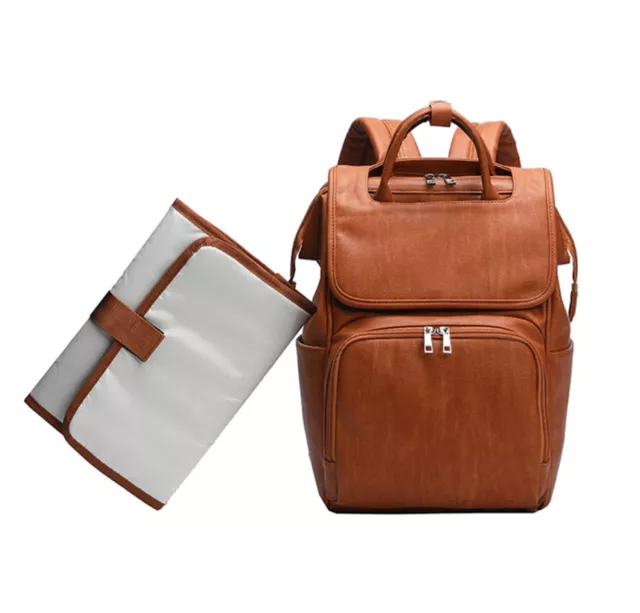 PU Leather Baby Diaper Bag Backpack Nappy Organizer Changing Pad Bottle Warmer