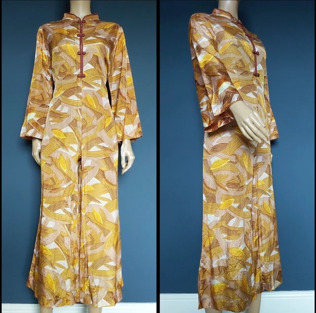 Tuta Collare Mandarino Giallo Psichedelico Stampa Autunnale Gamba Larga anni '70