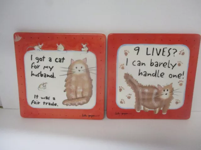 2 Linda Grayson Cat Tiles Wall Art Trivets