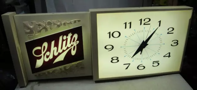Large Vintage 1964 Schlitz Beer Lighted Clock Sign Display