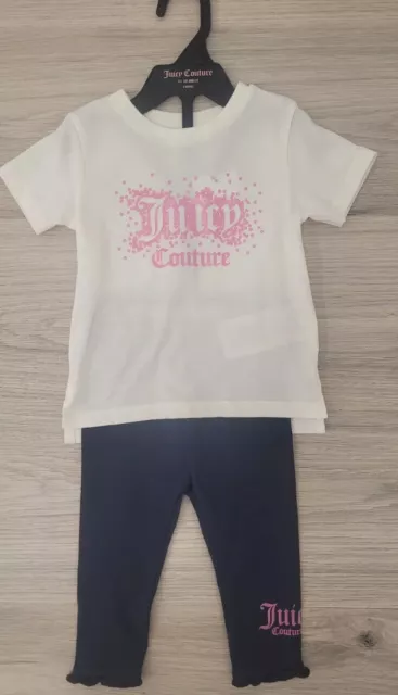 Juicy Couture Girls Tshirt And Legging Outfit Size 9 Months  White/Navy New