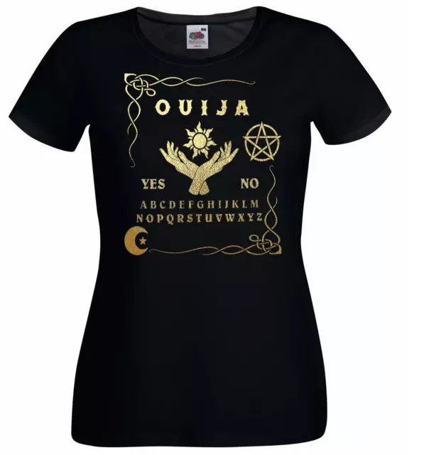 Damen schwarz Ouija Brett okkulter Wicca Spirit paranormal Hexerei T-Shirt