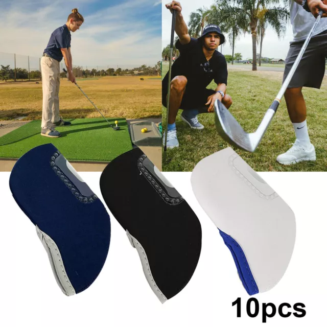 Neoprene Iron Head Covers Golf Club Black, White, Navy Protector Set Pack of 10