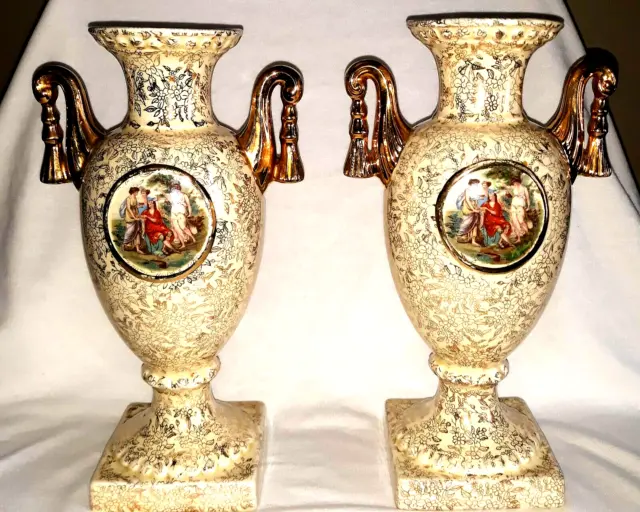 Empire Ware Shelton Ivory Glaze Pedestal Urn Vase 12"