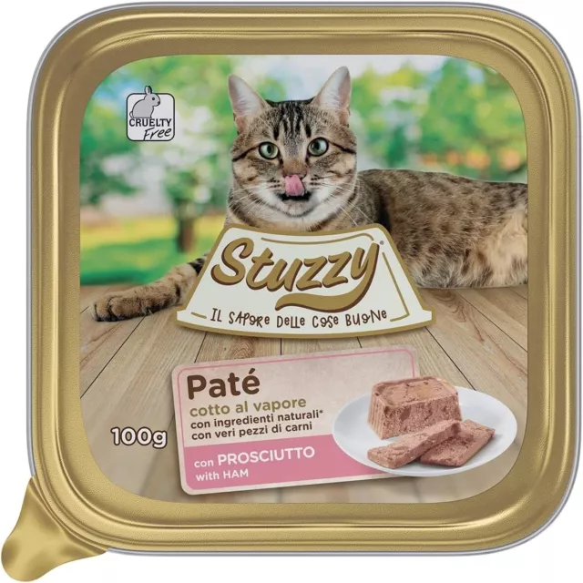 Stuzzy, Cibo Umido per Gatti Adulti al Gusto Prosciutto, Linea Paté e Carni in P