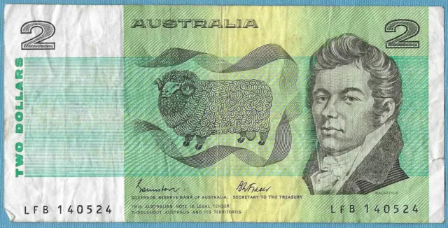 Australian 1985 $2 Two Dollars Johnston Fraser Note LFB140524