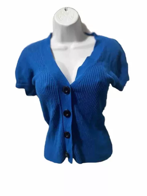 Kenneth Cole New York Womens Blouse ,Cap Sleeve,4buttons,blue Size PS#18
