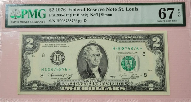 Fr#1935-H* $2 1976 Federal Reserve Note St. Louis PMG 67 EPQ Superb Gem Unc
