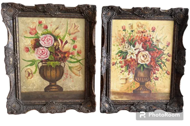 Vintage Floral Still Life Paintings Set Of 2 Beautiful Frame 18 x 22.5  inches