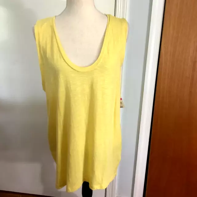 Caslon Womens Tank Top Slub Knit Cotton Blend Scoop Neck Sleeveless Yellow XL