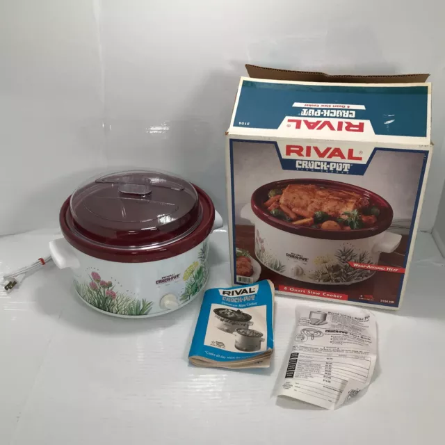 Vintage Rival 3120 Crock-Pot Slow-Cooker Stoneware 2.5 Quart Floral USA Stew