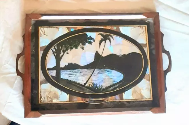 Vintage Butterfly Wing wooden tray from Rio De Janeiro