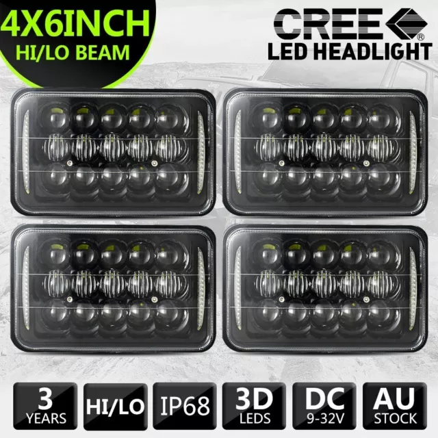 4pcs 4x6'' Square LED Headlight HI/LO/DRL 60/80 Series For H4656/H4651/4651/4652