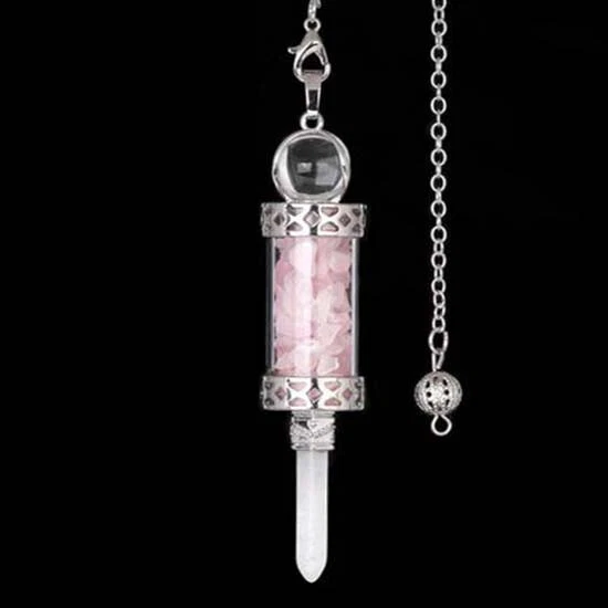 Natural Healing Crystal Pendulum Wish Bottle Rock Quartz Hexagonal Stone Pendant 3
