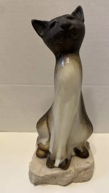 Daga Pottery  sitting Cat On Rock Studio Art Mid Century Figurine  9" signed