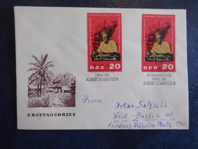 DDR 14.01.1965 Mi.-Nr. 1084 (2x) FDC Brief  Albert Schweitzer gelaufen
