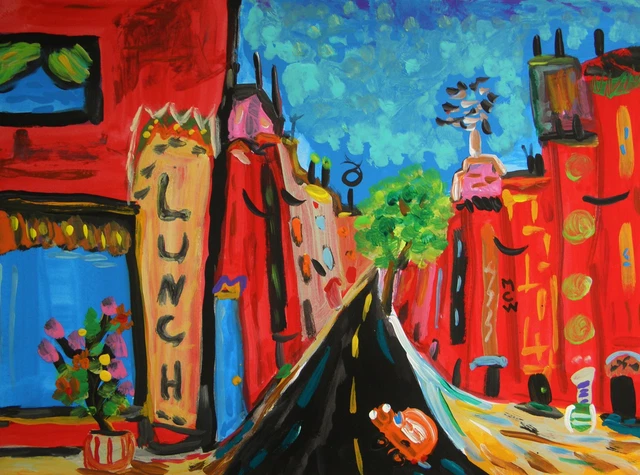 ORIGINAL CITY Lunch  Naive Raw Brut FOLK Outsider Mary Carol art MCW Primitive