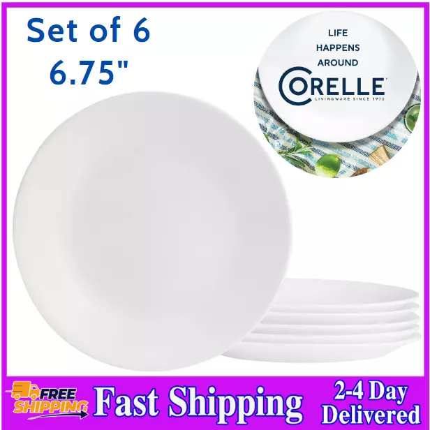 Corelle Classic Winter Frost White 6.75" Bread Plate, Set of 6