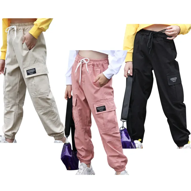 Kids Girls Sports Jogger Cargo Long Pants Loose Hip-hop Street Dance Trousers