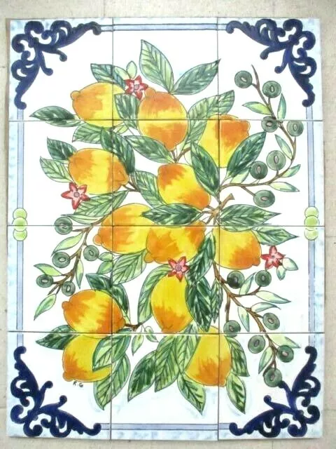 Ceramic tile art Mosaic mural Lemon Tree floral BACKSPLASH  18" x 24"  24" x 18"