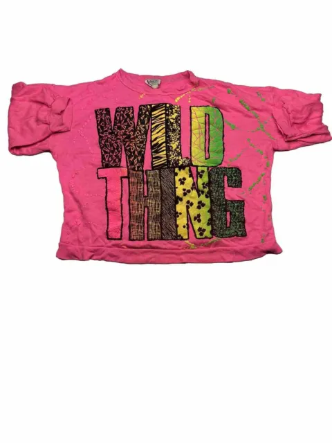 Vintage Puff Paint 80s Wild Thing T-Shirt Hot Pink Hip Hop