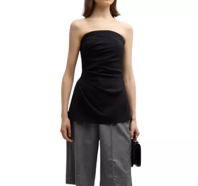 Proenza Schouler Gathered Crepe Strapless Top Matte Black Women's Size 4