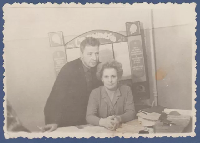 Handsome man and woman at a desk Soviet Vintage Photo USSR