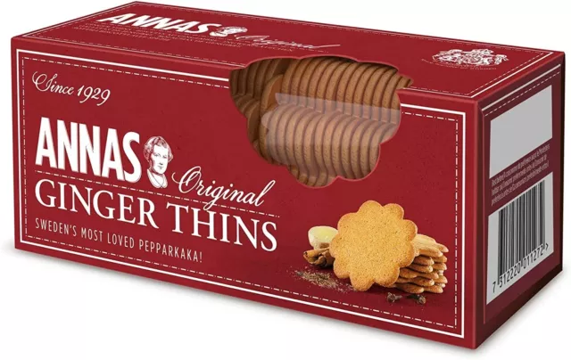 Annas Ginger Thins, Traditional Swedish Pepparkaka Ginger Thin Biscuits, 150g