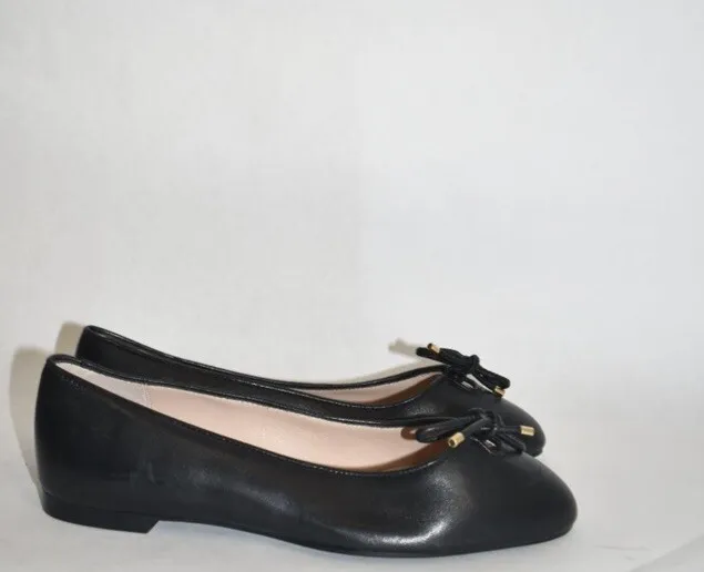 STUART WEITZMAN GABBY BLACK NAPPA LEATHER BOW FLAT. MADE IN SPAIN. Size: 6M