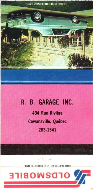 R.B. Garage Inc., Cowansville, Quebec, Canada Vintage Matchbook Cover