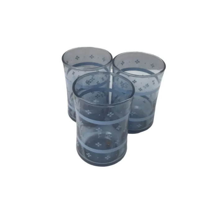 Vintage Libbey Blue Pattern Juice Glasses set of 3