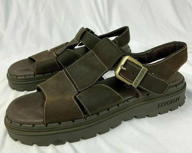 Skechers Jammers 45315 Brown Leather Strap Buckle Sandals Women Size 10